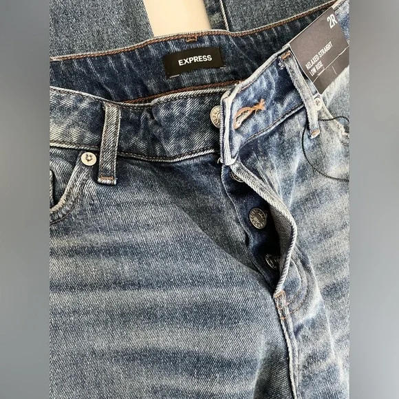 Express Relaxed Straight Leg Low Rise Distress Ripped Blue Jeans Women’s size 2R - Picture 10 of 13